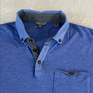 Ted Baker Casual Blue Button Down Polo Shirt. Size 3 (Medium)